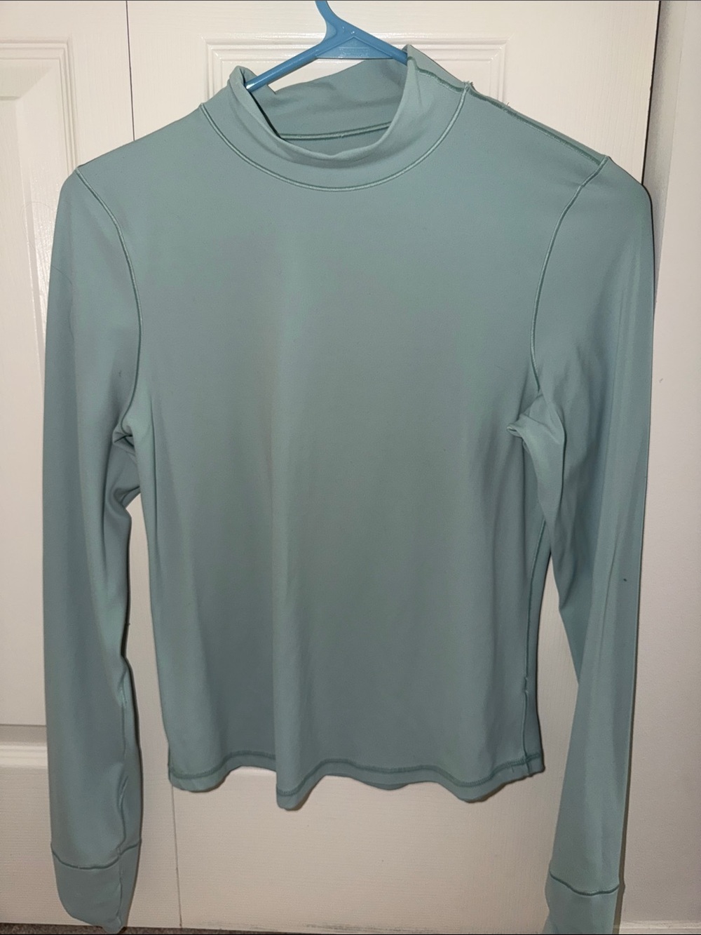 Women's Light Blue Mock Neck Long-Sleeve Top